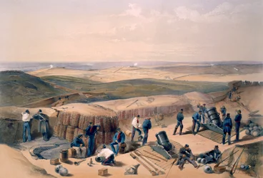 1856年にコルナギと共同で出版された「東部戦争の座席」のプレート、右の攻撃に関する新作
